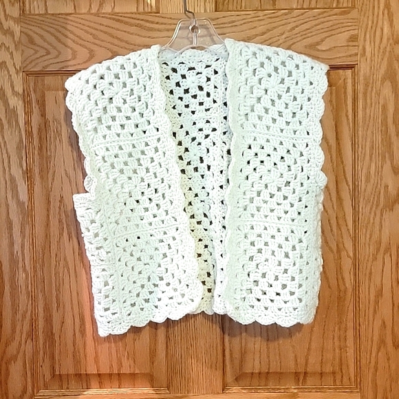 White Hand Crocheted Granny Square Vest - Picture 1 of 2